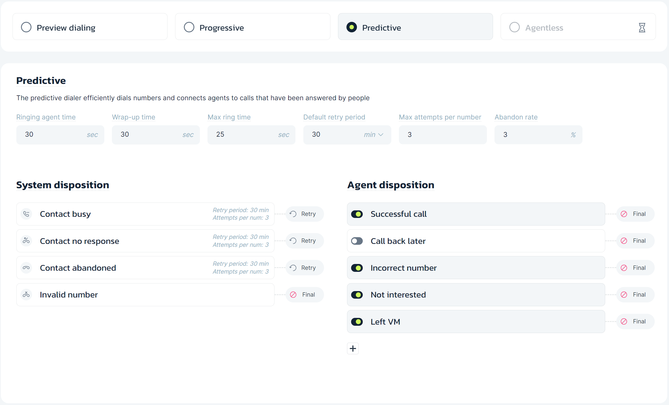 predictive dialer settings